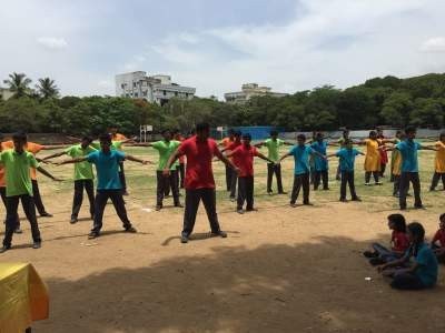 Children performing the drill